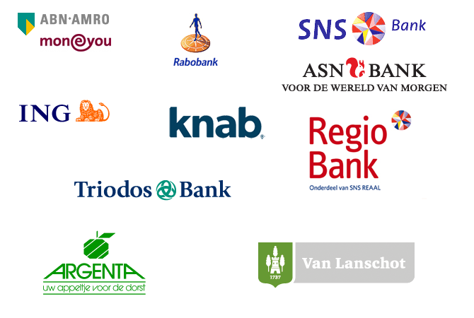 Ondersteunde banken door het huishoudboekje: ABN AMRO, Argenta, ASN Bank, ING, Knab, MoneYou, Rabobank, RegioBank, SNS Bank, Triodos Bank en Van Lanschot