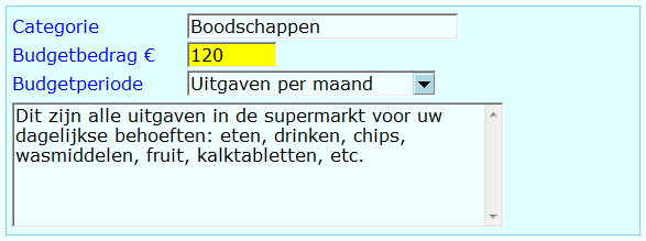 Het budgetbedrag voor een categorie instellen.